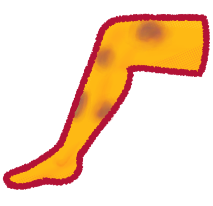 A drawing of a yellow toned leg with bruises on it.